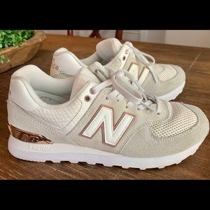 New Balance Rose Gold Accent Sneakers